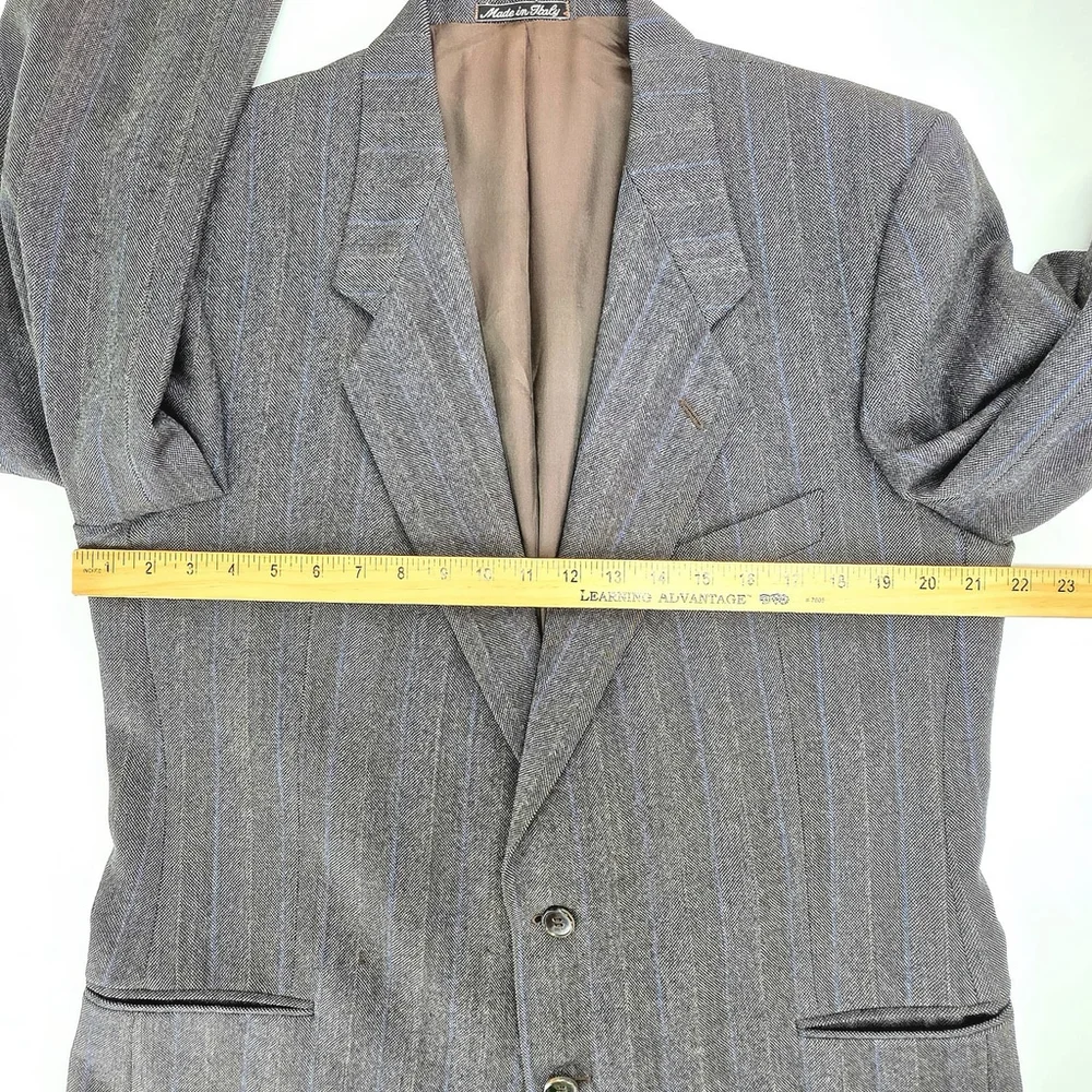 Quiet Luxury Montebello Italian Wool Blazer Men 42R Gray Blue Pinstripe - Picture 12 of 16